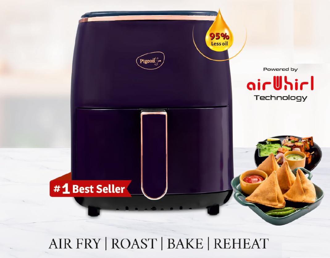 Pigeon Healthifry Plus Digital Air Fryer, 360° High Speed Air Circulation Technology 1400 W with Non-Stick 4.2 L Basket - Purple