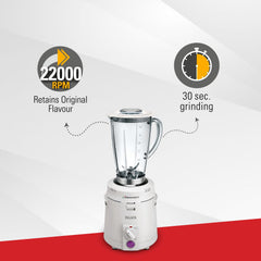 Sujata Polycarbonate Frootmix 900 Watts Smart Mixer Blender | 22000 Rotations Per Min | 90 Minutes Continuous Running | Versatile Jar 1750 Ml, White