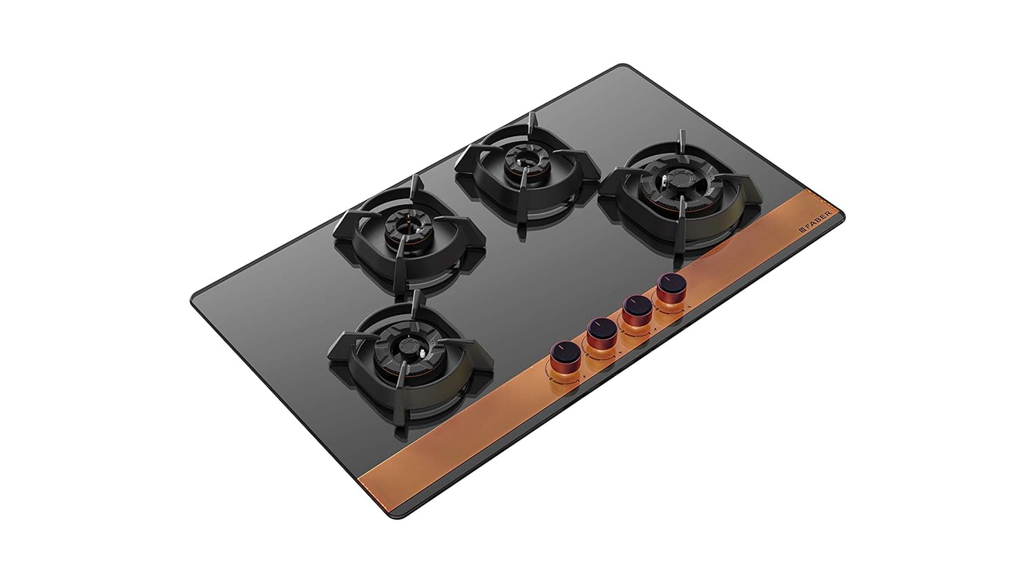 Faber Glass, Mild Steel Hobtop Utopia HT 804 BR CI Auto Electric Ignition Glass Top 4 Brass Burner (Black)