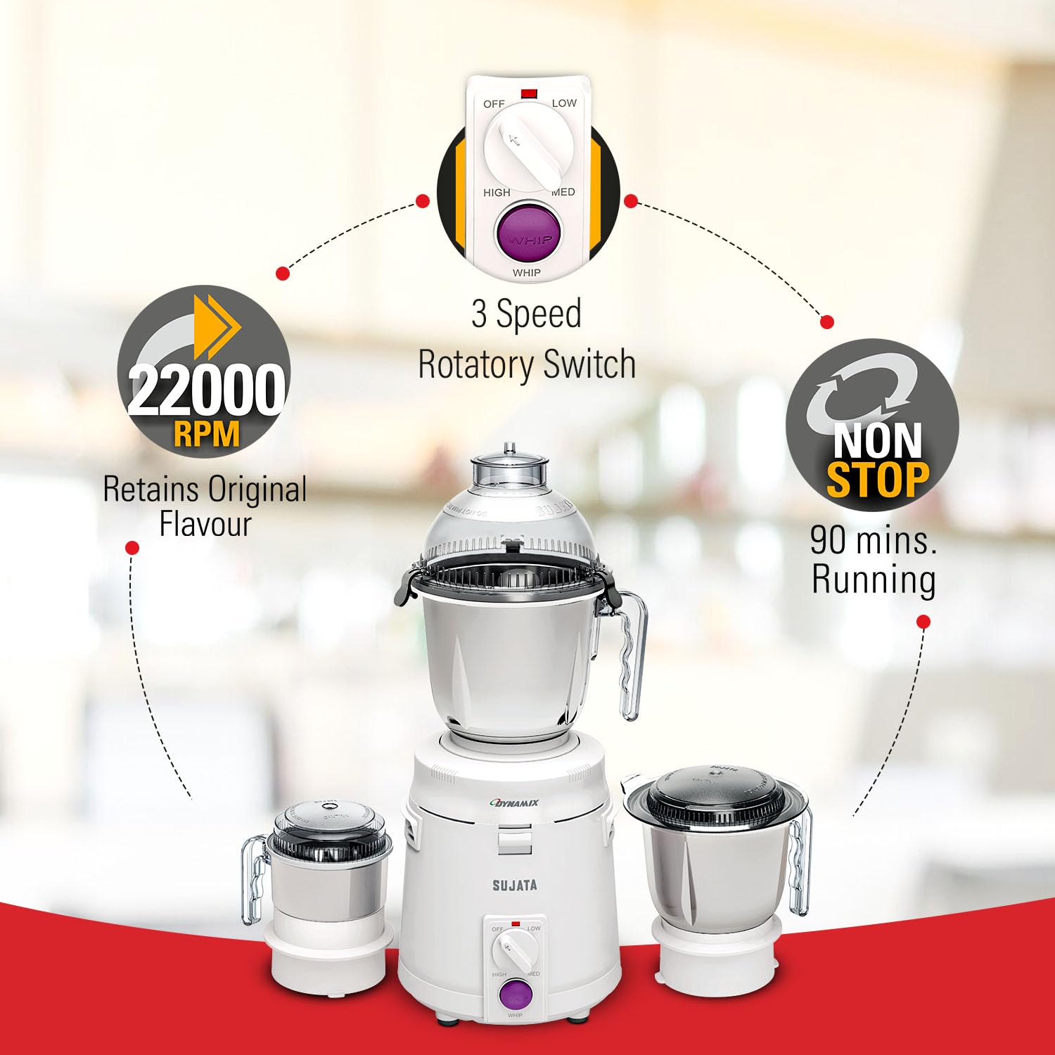 SUJATA by SUJATA dynamix 900 W Mixer Grinder  (dynamix | 3 Jars | White)