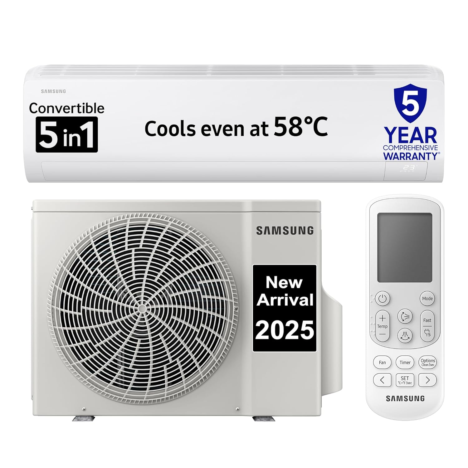 Samsung 1 Ton 3 Star Digital Inverter Split AC (Faster & Powerful Cooling even at 58 Degree C, 100% Copper, 5 year comprehensive warranty, 5 Step Convertible, 2025 Model, AR50F12D0LH, White)