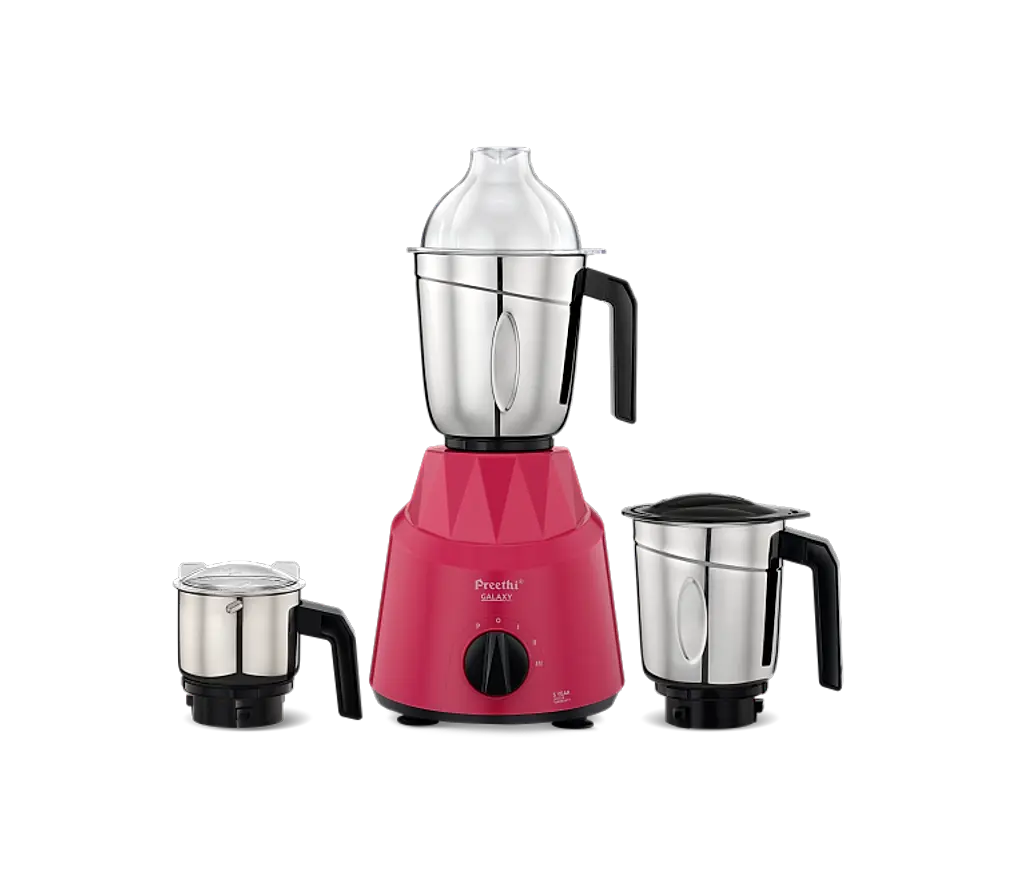 Preethi Galaxy Mixer Grinder 750 Watt with 3 Jars, 5 Yr Motor Warranty (Pink)