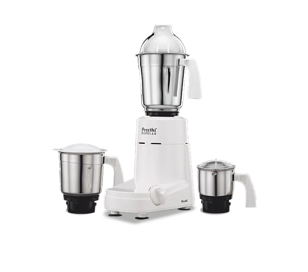 Preethi Popular Mixer Grinder 750 Watt with 3 Jars, 5 Year Warranty (White)